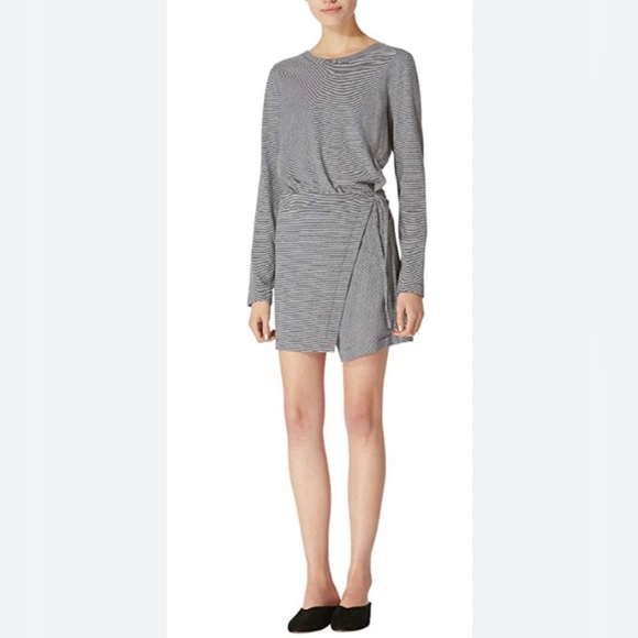 Avec Les Filles Striped Long Sleeve Wrap Dress Gray Sz L - Picture 1 of 16